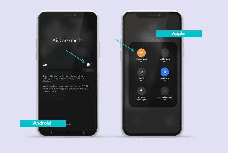 toggle the airplane mode on/off