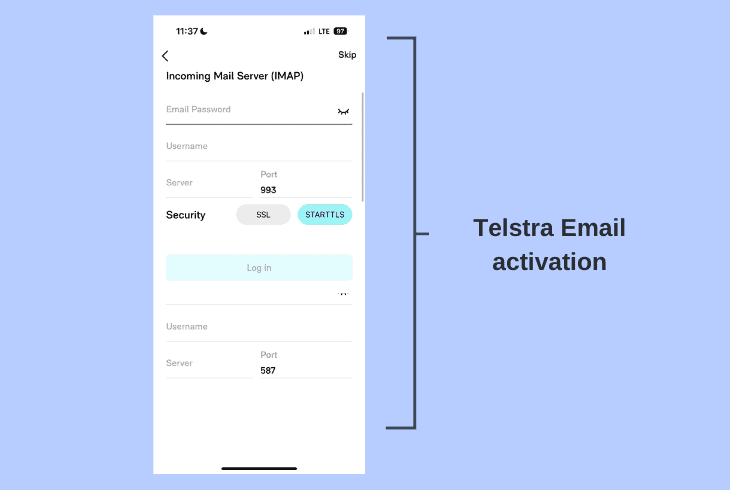 correct the telstra server setting
