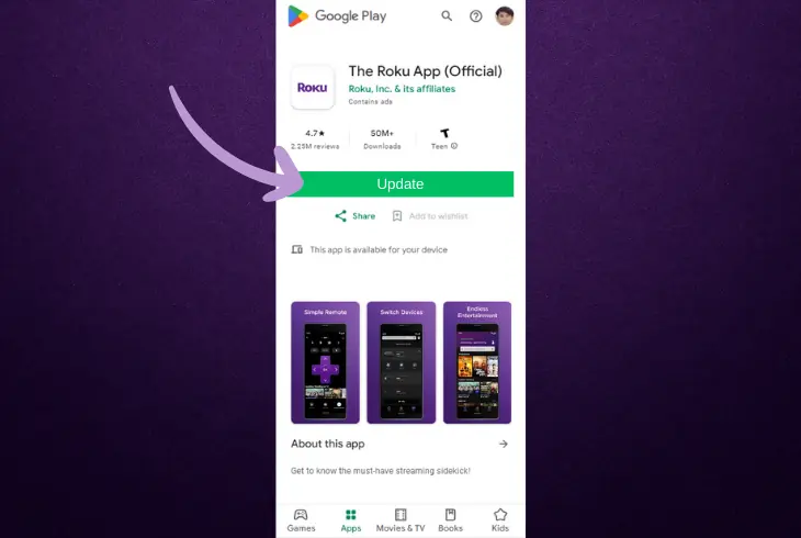 update roku app on android