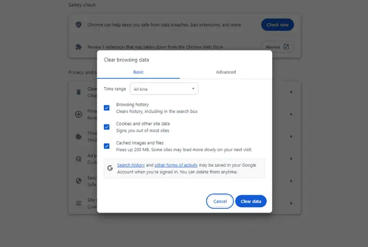 google chrome browser clear cache