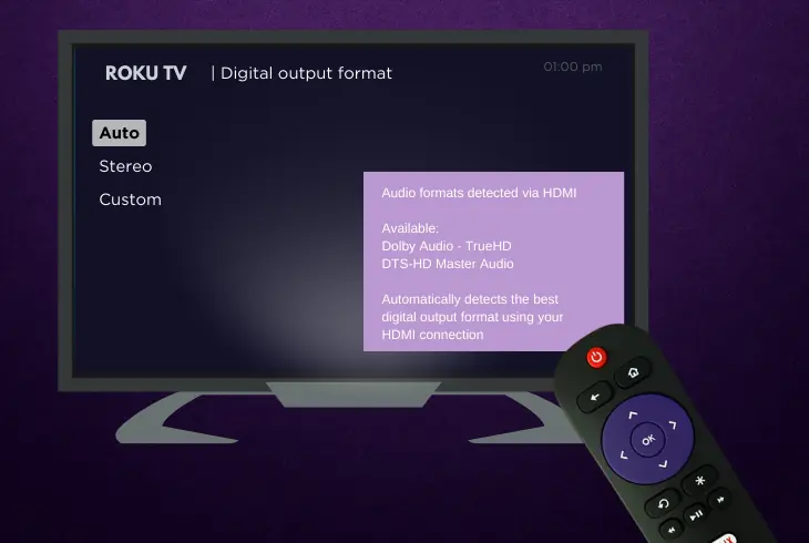 set roku’s format to “stereo”